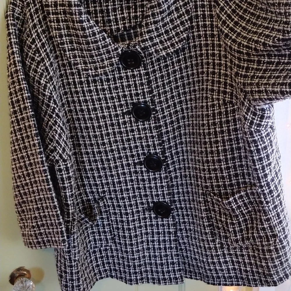 Women's Avenue 22/24 blouse jacket classic blk wht texture tweed - Picture 4 of 7